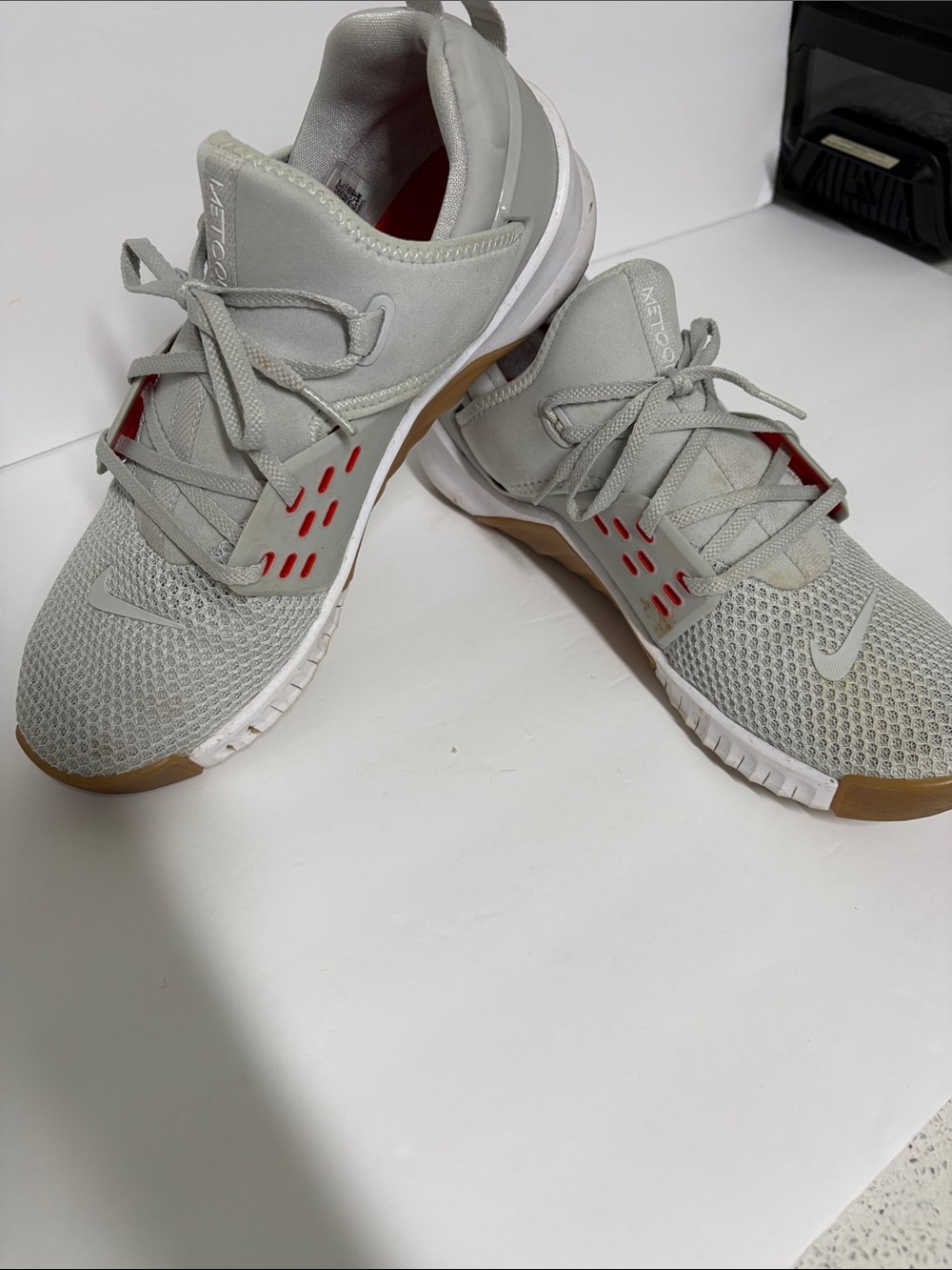 Nike Men’s Light Gray and Red Mesh Training Sneakers